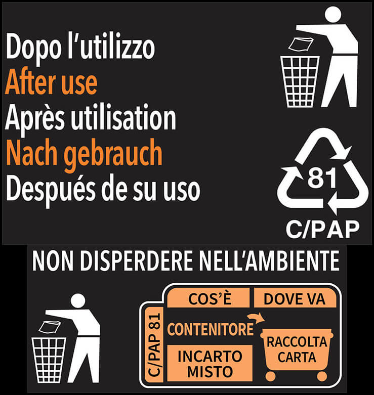Contenitori neri in CARTONCINO+PET (CA+PET) Compac - smaltimento dopo l'uso e raccolta nella carta